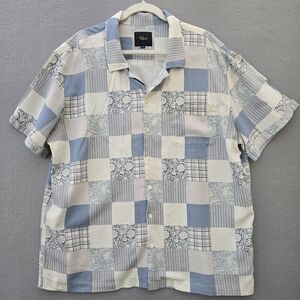 Rails Linen Spring Patchwork Print Blue and White Men's Shirt XXL